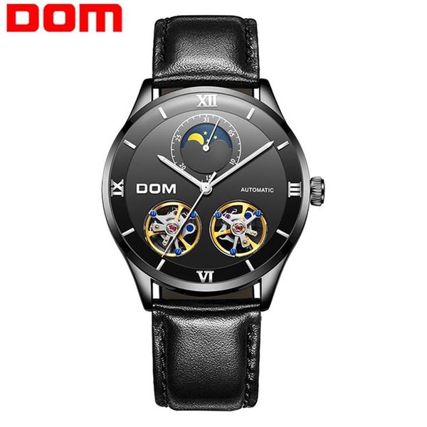 DOM Hommes Montres Design De Mode Squelette Sport Montre Mécanique Mains Lumineuses Bracelet En Cuir Transparent Horloge Homme M-1270BL-280e