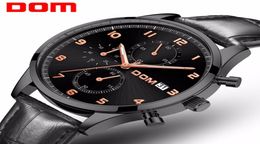 DOM Men039s Sport Watches Black Top Brand Luxury Genuine Leather Watch Watch Reloj Fashion Chronograph Wallwatch M637BL15541609