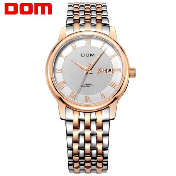 Reloj DOM para hombre, reloj de pulsera de lujo a la moda, reloj mecánico automático resistente al agua, reloj de fecha automático informal de negocios dorado, M-54G-7M252N