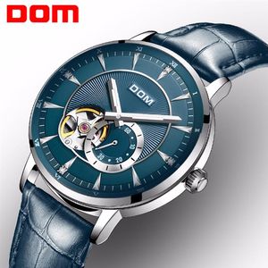 DOM New Blue Men's Skeleton Reloj de pulsera de cuero antiguo Steampunk Casual Automatic Skeleton Mechanical Watches Reloj masculino M-813379