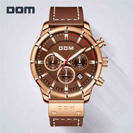 DOM Saphir Sport Montres pour Hommes Top Marque De Luxe Militaire En Cuir Montre-Bracelet Homme Horloge Chronographe Montre-Bracelet M-1320GL-5M 210329