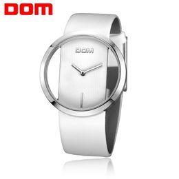 DOM Femmes Mode Rouge Quartz Montre Lady Cuir Bracelet de haute qualité Casual Montre-bracelet étanche Femme Montre élégante LP-205 201124