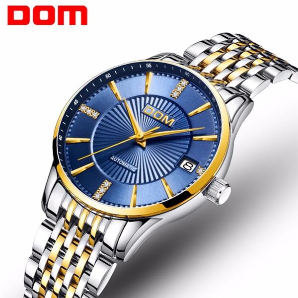 Reloj Mecánico DOM para mujer, reloj con esfera azul de acero inoxidable a la moda, reloj automático de lujo resistente al agua para mujer, G-79258o para mujer