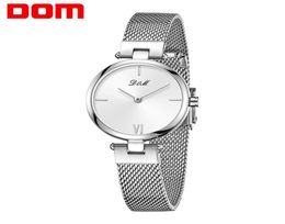 DOM Women Watch Bracelet Japan Quartz Movement Simple Water Water Sliver White Acero inoxidable Mesh Ladies Watch G1267D7M26469648