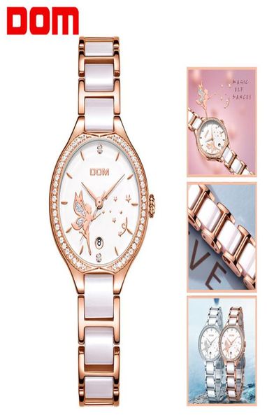 Dom Femmes regarde la mode Ceramics Watchband Diamond Wrist Watch Top Luxury Brand Dames Ladies Geneva Quartz Clock G1271G7M25377782