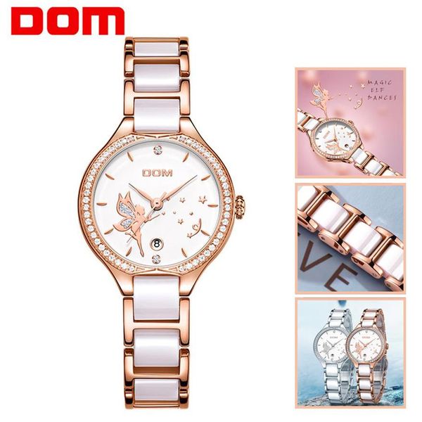 Dom Femmes regarde la mode Ceramics Watchband Diamond-bracelet montrez la marque de marque Dames Genève Clock G-1271G-7M2295P