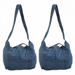 Dome 2X Denim Slouch Bag Casual Jean Stof Handtas Vrije tijd Koreaanse stijl Japanse Fi Menger Tas met tophandvat, Hemelsblauw L670#