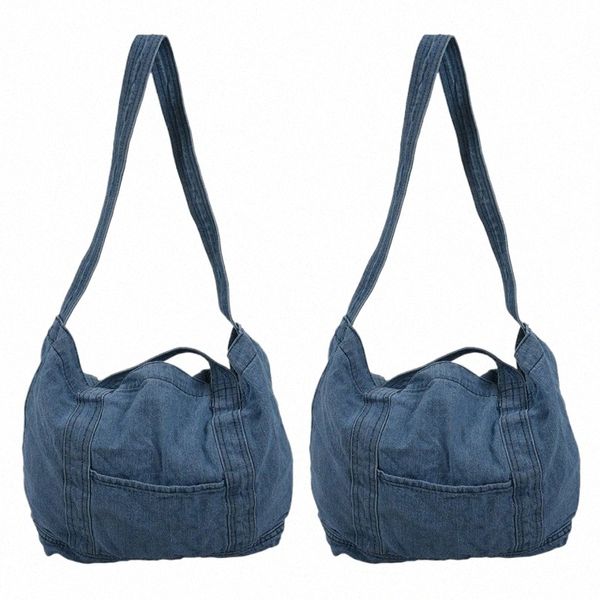 Dome 2X bolso holgado de mezclilla bolso de tela vaquera informal bolso de ocio estilo coreano japonés Fi Menger bolso con asa superior, azul cielo L670#