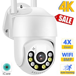 Caméras dôme Caméra WiFi 8MP 4K Sécurité extérieure CCTV PTZ 1080P HD Surveillance vidéo 5MP IP Cam H.265 AI Suivi 4X Zoom ICsee Alexa 221117