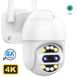 Caméras dôme 8X Zoom PTZ IP 4K 8MP HD sécurité WiFi couleur nuit vitesse extérieure double lentille Surveillance CCTV iCSee APP 221117