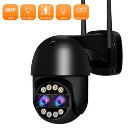 Caméras dome anbiux 8mp ptz ip 8x zoom double objectif détection de détection humaine CCTV 4MP Smart Home Outdoor WiFi Surveillance ICSEE 221117