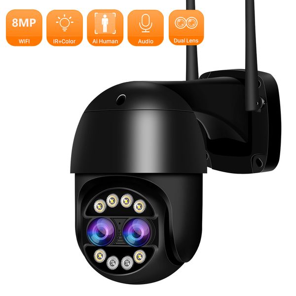 C￡maras de domo anbiux 8mp ptz ip 8x zoom zoom dual-lente Human detect CCTV 4MP Smart Home WiFi Vigilancia de wifi al aire libre ICSEE 221117