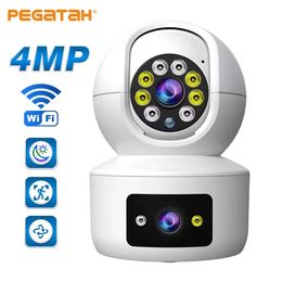 Caméras dôme PEGATAH 4MP IP PTZ caméra intelligente WIFI caméra double lentille fente de détection balle PTZ dôme deux voies Audio sécurité caméra de Surveillance 231208