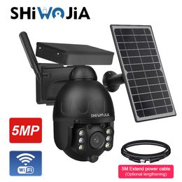 Caméras dôme Shiwojia solaire 5MP Wifi extérieur sans fil 4X Zoom 7.8W Panneaux Surveillance Batterie Noir Sécurité 360 CCTV 221117