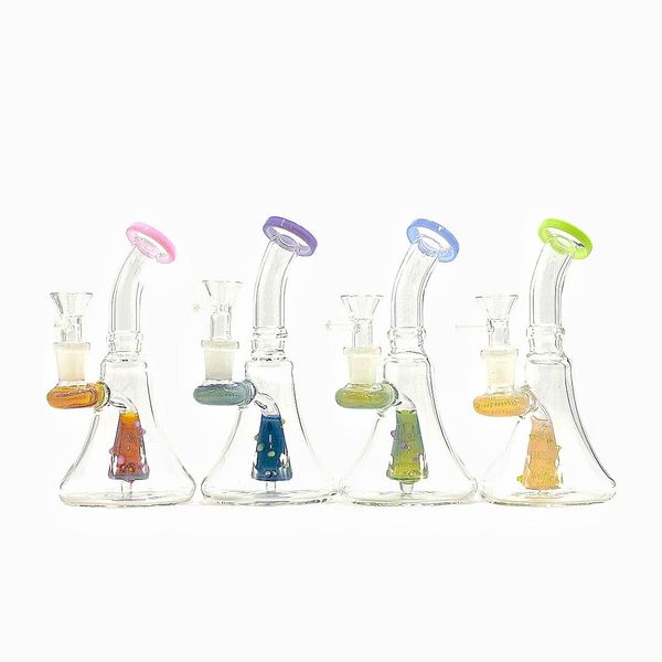 Cúpula Perc Vidrio grueso Bong Cachimbas Filtro de rueda Vidrio embriagador Aceite Dab Rigs 14 Bongs de articulación hembra Birdcage Percolador Protector contra salpicaduras Tubería de agua con tazón Proceso de burbuja