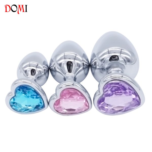 DOMI 3PCS Anal Perles Bijoux En Cristal Coeur Butt Plug Stimulateur Sex Toys Gode En Acier Inoxydable Anal Plug Y18110402