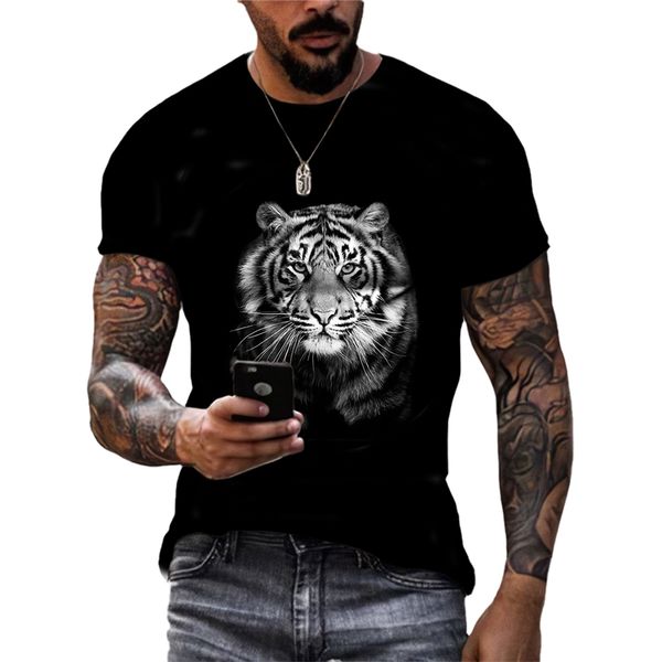 Dominering Forest King Tiger Pattern Personnalité Men's Personality T-shirt Summer Animal Casual Animal 3D Impression du dur à manches courtes