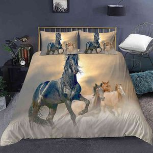 Domineering galopperend paard bedrukt dekbedovertrek 3D luxe beddengoed set met kussensloop slaapkamer quilt covers Home Decor 2/3PCS