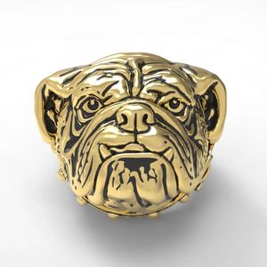 Domineering mannen zilveren kleur roestvrijstalen ring huisdier hondenkop hiphop punk sieraden cadeau240412