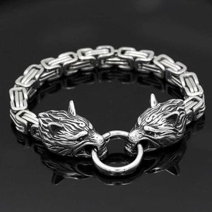 Dominateur rétro Viking Double tête de loup en acier inoxydable Bracelet tressé hommes mode chevalier Hip Hop bijoux cadeau G1026