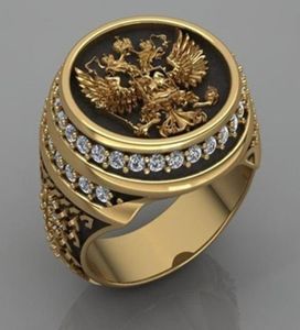 Domineering Russische doubleheaded adelaar Men039S Ring 18k gouden diamant ingelegde modebedrijf Banquet sieraden Men039S Ring9061163