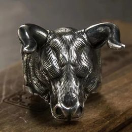 Domineering S999 Silver Bull Head Ring Heren Retro Europese en Amerikaanse persoonlijkheid Originele sieraden Gift Groothandel 240420