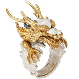 Dominer la tête de la tête de dragon à deux tons ouverts Animal doigt réglable pour hommes femmes goth punk cool bijoux cadeaux 240420