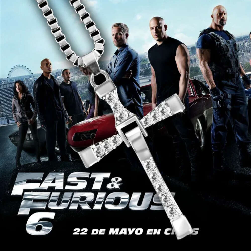 Dominic Toretto The Fast and the Furious Celebrity Vin Diesel Pozycja Crystal Jezus Men 14k biały złoty krzyż Naszyjnik