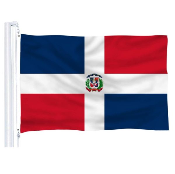 Dominicana bandera 90x150 cm fábrica al por mayor tela de poliéster volando colgando República Dominicana país nacional banderas de Dominica 5x3 pies