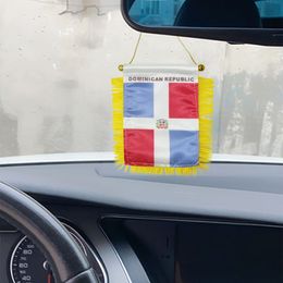 Dominican Republic Fringy Window Hanging Flag 10x15 cm Double Sided Mini Exchange Flags with Suction Cup for Home Office Door Decor