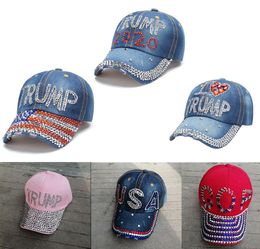 Donald Trump 2020 chapeau Denim diamant président casquettes chapeaux de baseball réglable Snapback femmes hommes casquette de sport de plein air pour un usage normal 3751915