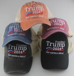 Donald Trump 2024 Baseball caps Patchwork gewassen Outdoor Make America Great Again weer Hat Republikeinse president Mesh Sports Cap LJJA241736790