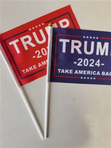 Donald Trump 2024 Vlaggen 14*21 cm Take America Back Vlag met Vlaggenmast Verkiezing Decoratie Banner 2024311