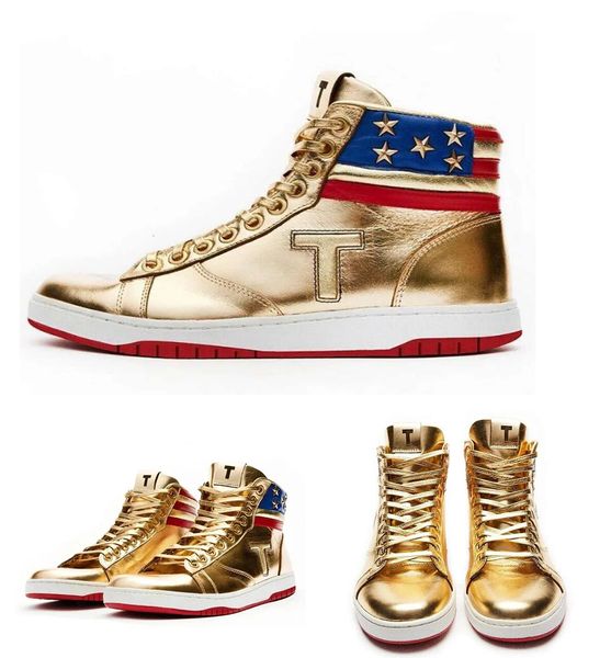 Donald Trump Gold High Top Sneakers Chaussures de course Casual Sneakers Chaussures pour hommes Confort Design Hommes Femmes Runner Sneakers yakuda Sports Outdoor Athletic Shoes dhgate