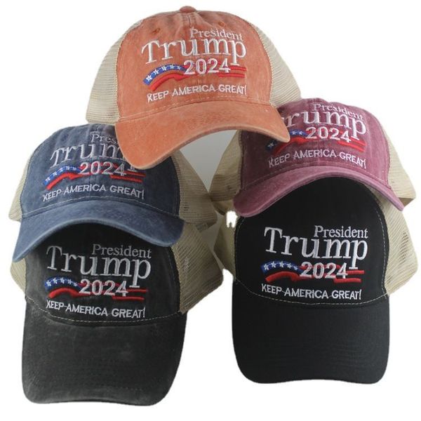 Donald Trump Hat American Presidential Election Trucker Sun Brodé Wash Mesh Hats Wash Mesh Baseball Cap