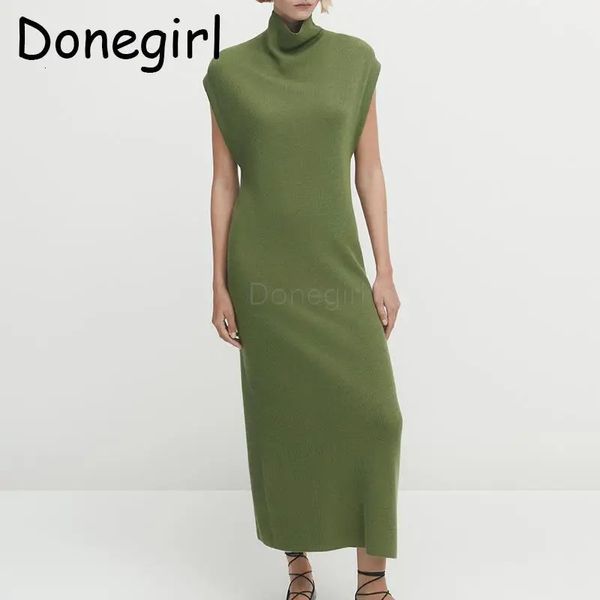 Donegirl Women Fashion Short à manches à manches à col roulé à manchette simple Temperament en tricot-collé haute robe longue femelle chic 231225