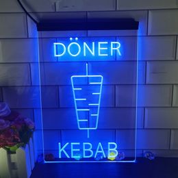 Doner Kebab Restaurante Caf Decoración Bar LED Neón Sign-3D Tallado Arte de la pared para el Hogar Habitación Dormitorio Oficina Granja Decoración 240223