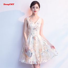 Dongcmy prom vrouwen vrij nieuwe vneck student jonge korte sexy feestbloemen afstuderen jurken 201114