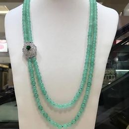 Dongling Green Jade Perles multicouches Micro Inclay Zircon Cold Collier Collier Chaîne 32 pouces