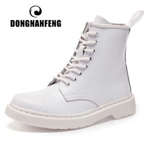 DONGNANFENG Damen Weiblich Männer Herbst Echtes Leder Knöchelschuhe Stiefel Plattform Schnürung Herbst Winter Pelz Plüsch Plus Größe 43 44 210911