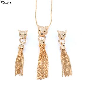 Donia Sieraden Luxe Ketting Europese en Amerikaanse Mode Luipaard Tassel Koper Micro-Inlaid Zirkoon Oorbellen Set Designer Gift Accessoires