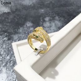Donia Jewelry Europa y American Double Panther Head Cobre Microinshid Circon Ring Animal Luxury 240420