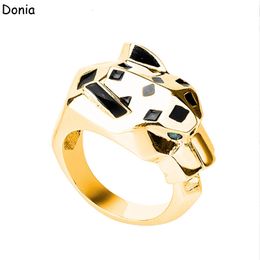 Donia Jewelry European and American Fashion ENAMEL LEOPARD Head Ring incrusté avec AAA Zircon Luxury 240420