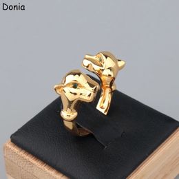 Donia Jewelry European and American Green Oeuse à double tête à tête de léopard Copper AAA Zircon Luxury Couple ouvert 240420