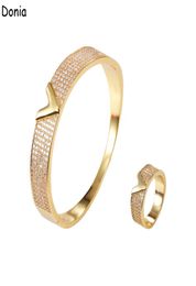 Donia Jewelry Luxury Bangle Lettre de mode européenne et américaine Copper Microinlaid Zircon Bracelet Ring Set Lady Designer3317769