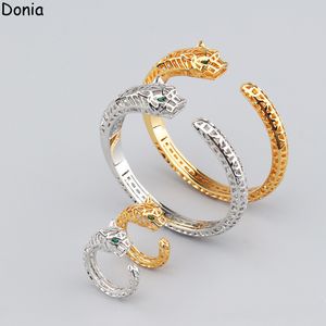 Donia Jewelry Luxury Bangle Party Europeaan en Amerikaanse mode Hollow Leopard Print Titanium Micro Inlay Zirconia Designer Ring Set