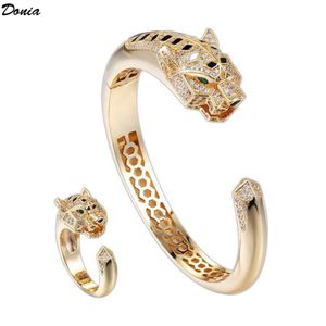 Donia Jewelry-brazalete de lujo para fiesta, moda europea y americana, anillo de diseñador de circonia micromosaico de titanio y leopardo, Set2327