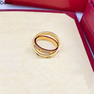 Donia Jewelry Luxury Ring exagéré European et Américain Double anneau Double Ring Titanium Micro-set Zircon Creative Designe252b