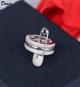 Donia Jewelry Luxury Ring exagéré en cuivre à trois plans en cuivre plein de zircons Gifts de créateur créatif européen et américain244G1359596