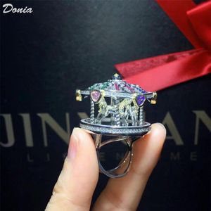 Donia joyería anillo de lujo moda carrusel exagerado cobre microincrustaciones color circón regalos hechos a mano de Europa y América 231O